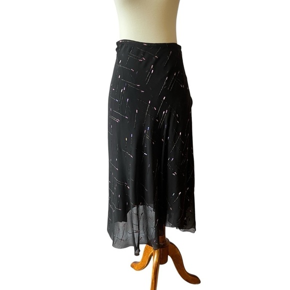 VANESSA BRUNO 100% SILK MIDI SKIRT ARTSY MIXED METALS ROMANTIC WHIMSYGOTH WITCHY - Picture 1 of 10